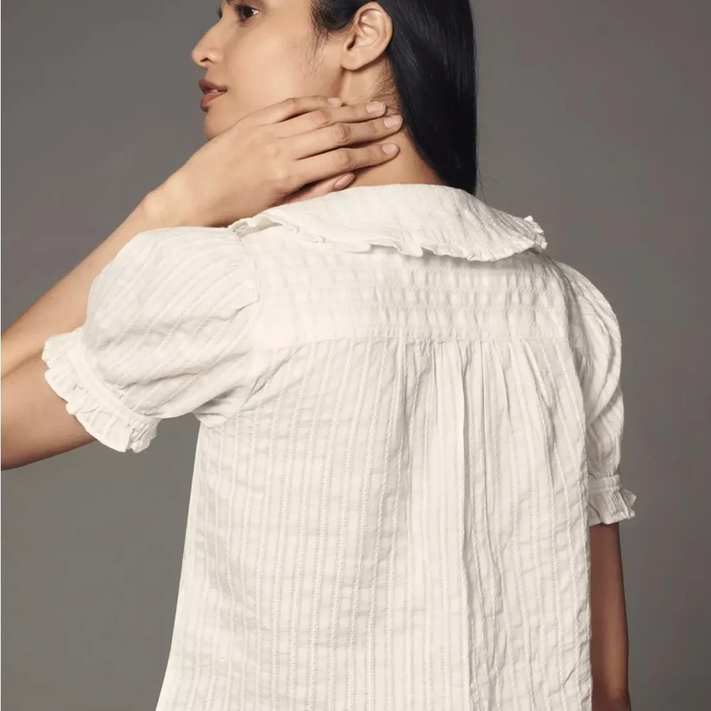 White Pilcro Keira Button-Front Puff Sleeve Top